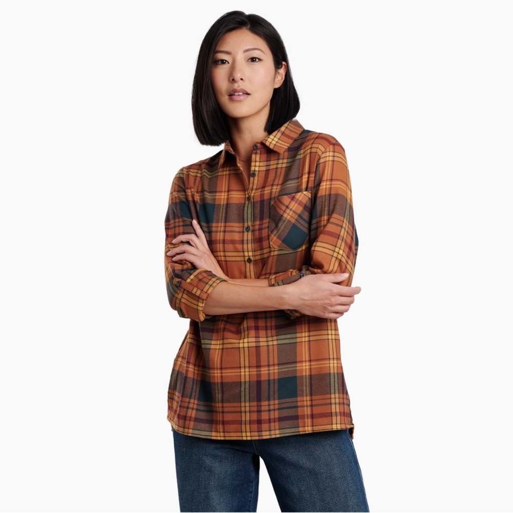 Kuhl Ferrata Tunic Plaid Button-Down Shirt - Rust and Dark Green